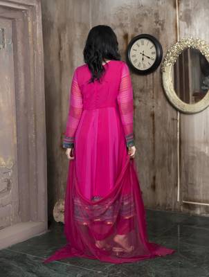 Pink embroidered georgette asymmetrical culottes kurta dupatta readymade suits 4