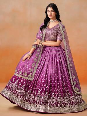 RANI PINK GEORGETTE SEQUINS ZARI EMBROIDERED LEHENGA CHOLI 1
