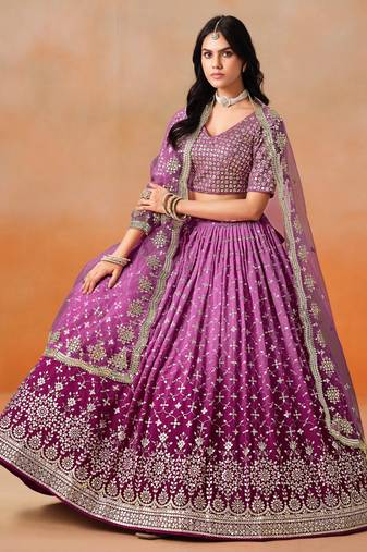 RANI PINK GEORGETTE SEQUINS ZARI EMBROIDERED LEHENGA CHOLI
