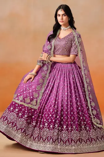 RANI PINK GEORGETTE SEQUINS ZARI EMBROIDERED LEHENGA CHOLI
