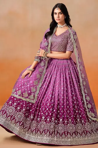 RANI PINK GEORGETTE SEQUINS ZARI EMBROIDERED LEHENGA CHOLI