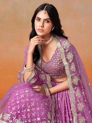 RANI PINK GEORGETTE SEQUINS ZARI EMBROIDERED LEHENGA CHOLI 3