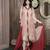 Peach embroidered net anarkaliculottes kurta dupatta readymade suits
