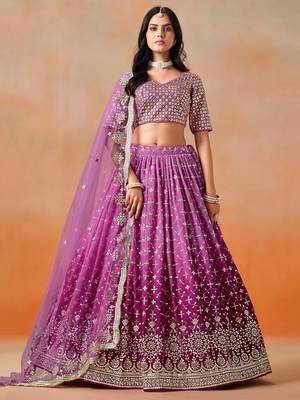 RANI PINK GEORGETTE SEQUINS ZARI EMBROIDERED LEHENGA CHOLI 6