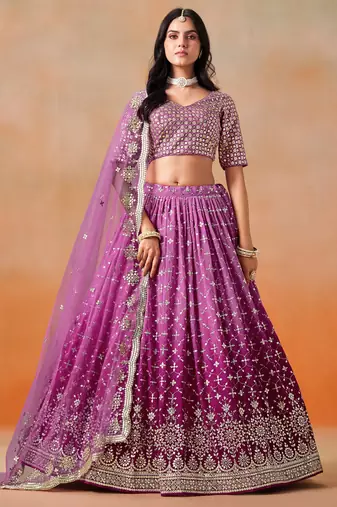 RANI PINK GEORGETTE SEQUINS ZARI EMBROIDERED LEHENGA CHOLI