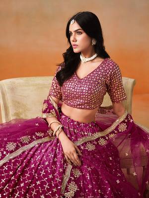 rani PINK GEORGETTE SEQUINS ZARI EMBROIDERED LEHENGA CHOLI 3