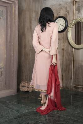 Peach embroidered net anarkaliculottes kurta dupatta readymade suits 4