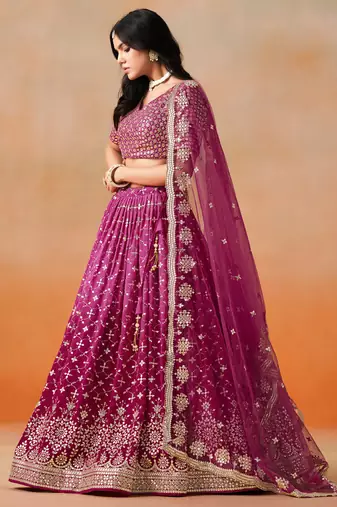rani PINK GEORGETTE SEQUINS ZARI EMBROIDERED LEHENGA CHOLI