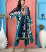 Navy-blue embroidered georgette anarkali trouser kurta dupatta readymade suits