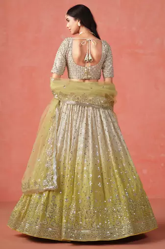 YELLOW GEORGETTE SEQUINS ZARI EMBROIDERED LEHENGA CHOLI