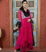 Pink embroidered georgette asymmetrical  trouser kurta dupatta readymade suits