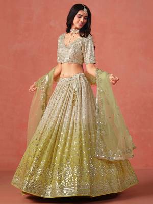YELLOW GEORGETTE SEQUINS ZARI EMBROIDERED LEHENGA CHOLI 5