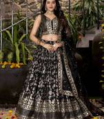 BLACK DOLA SILK SEQUINS ZARI EMBROIDERED LEHENGA CHOLI
