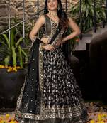 BLACK DOLA SILK SEQUINS ZARI EMBROIDERED LEHENGA CHOLI