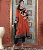 Brown embroidered georgette anarkali trouser kurta dupatta readymade suits