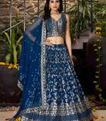 DOVE BLUE DOLA SILK SEQUINS ZARI EMBROIDERED LEHENGA CHOLI