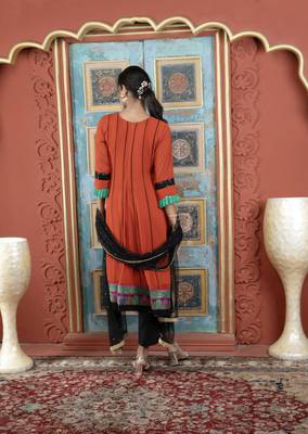 Brown embroidered georgette anarkali trouser kurta dupatta readymade suits 4