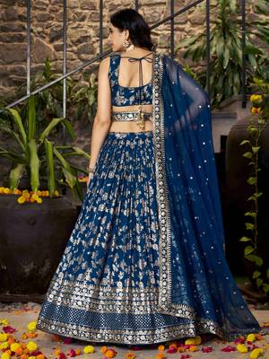 DOVE BLUE DOLA SILK SEQUINS ZARI EMBROIDERED LEHENGA CHOLI 4
