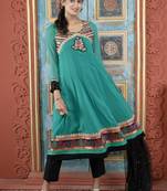 Green embroidered georgette a line trouser kurta dupatta readymade suits