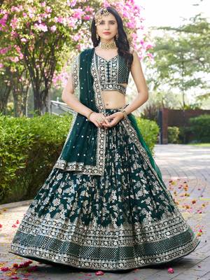 GREEN DOLA SILK SEQUINS ZARI EMBROIDERED LEHENGA CHOLI 1