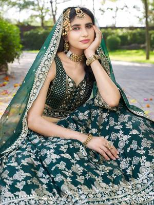 GREEN DOLA SILK SEQUINS ZARI EMBROIDERED LEHENGA CHOLI 3