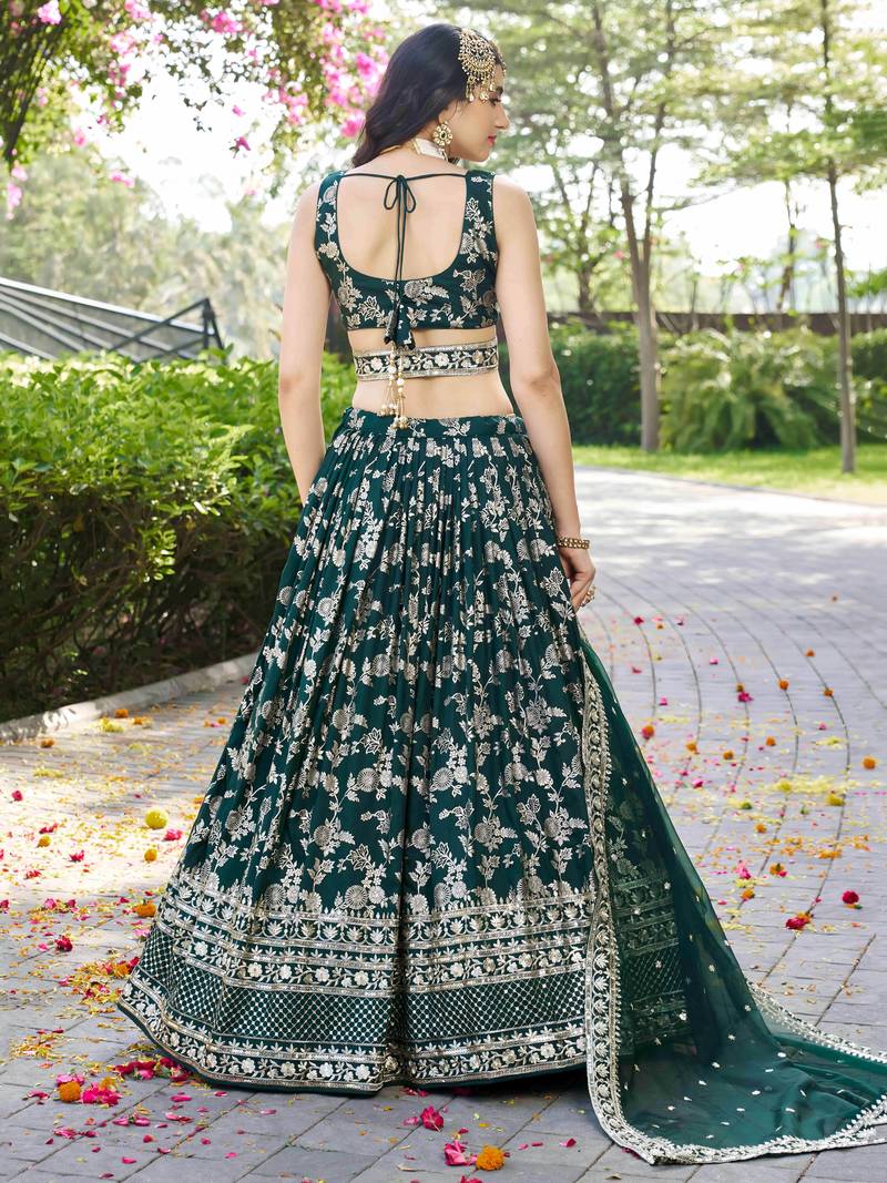 GREEN DOLA SILK SEQUINS ZARI EMBROIDERED LEHENGA CHOLI