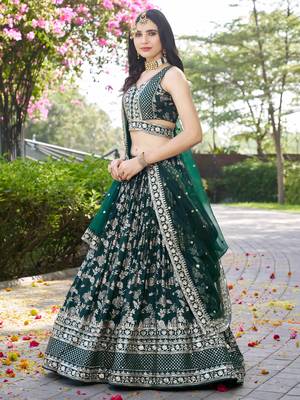 GREEN DOLA SILK SEQUINS ZARI EMBROIDERED LEHENGA CHOLI 5