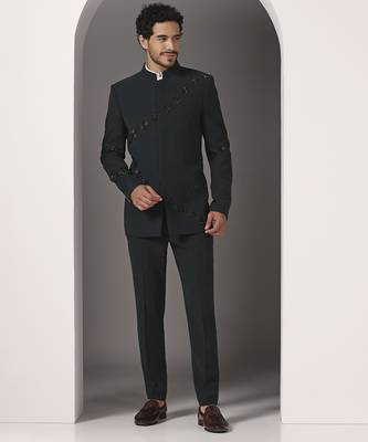 Green embroidered cotton bandhgala 1