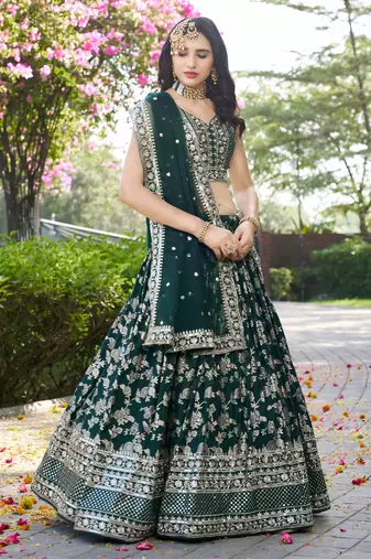 GREEN DOLA SILK SEQUINS ZARI EMBROIDERED LEHENGA CHOLI