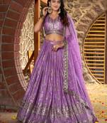 LAVENDER DOLA SILK SEQUINS ZARI EMBROIDERED LEHENGA CHOLI