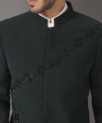 Green embroidered cotton bandhgala 3