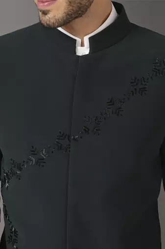 Green embroidered cotton bandhgala