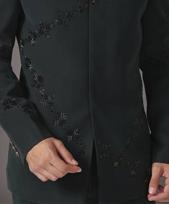 Green embroidered cotton bandhgala 4