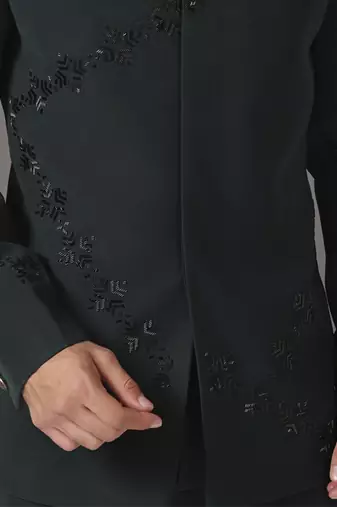 Green embroidered cotton bandhgala