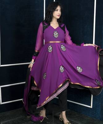 Pink embroidered georgette asymmetrical  trouser kurta dupatta readymade suits 3