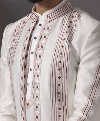Ivory embroidered raw silk indo western 2