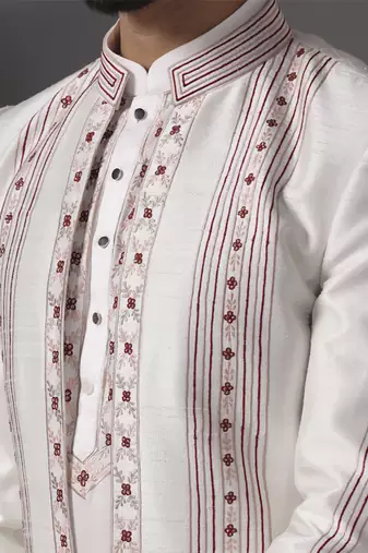 Ivory embroidered raw silk indo western