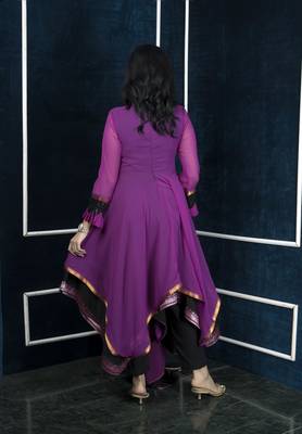 Pink embroidered georgette asymmetrical  trouser kurta dupatta readymade suits 4