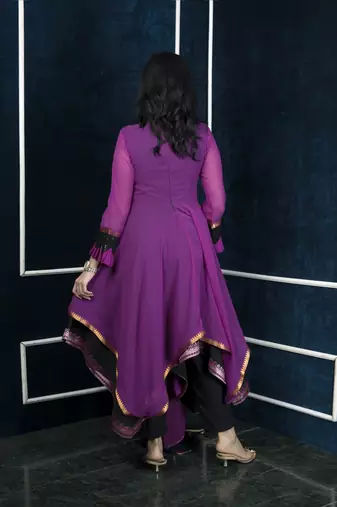Pink embroidered georgette asymmetrical  trouser kurta dupatta readymade suits