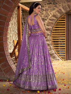 LAVENDER DOLA SILK SEQUINS ZARI EMBROIDERED LEHENGA CHOLI 4