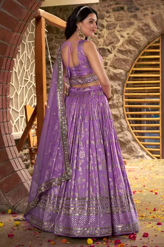 LAVENDER DOLA SILK SEQUINS ZARI EMBROIDERED LEHENGA CHOLI