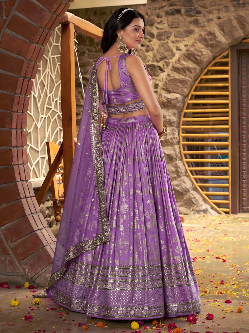 LAVENDER DOLA SILK SEQUINS ZARI EMBROIDERED LEHENGA CHOLI