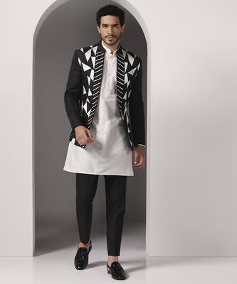 Black embroidered georgette Kurta Set with Jacket 1