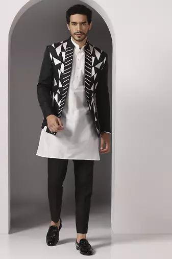 Black embroidered georgette Kurta Set with Jacket