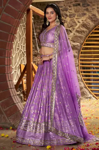 LAVENDER DOLA SILK SEQUINS ZARI EMBROIDERED LEHENGA CHOLI