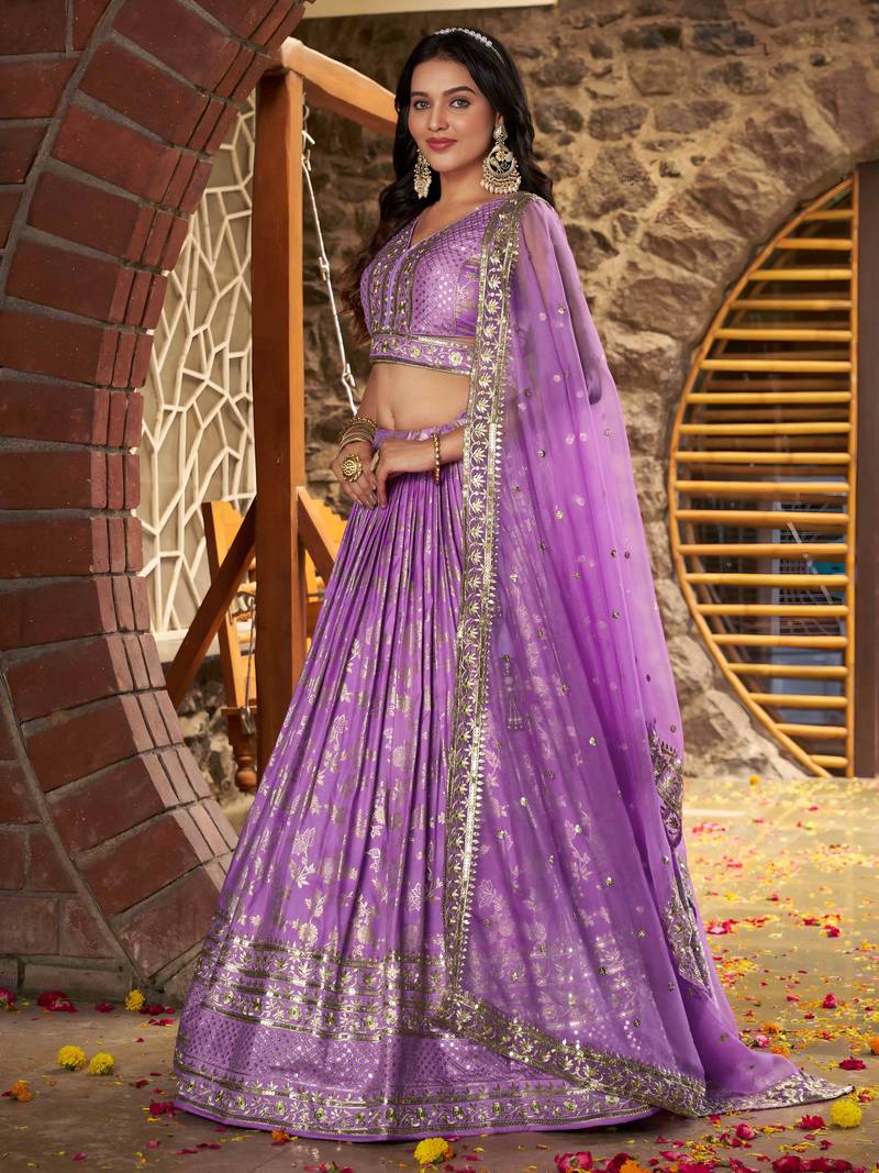 LAVENDER DOLA SILK SEQUINS ZARI EMBROIDERED LEHENGA CHOLI