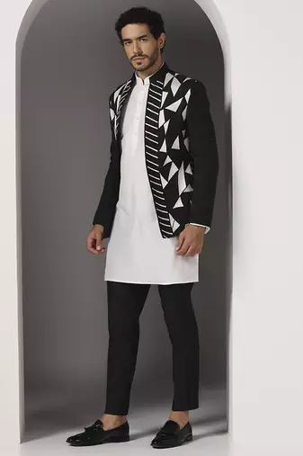 Black embroidered georgette Kurta Set with Jacket