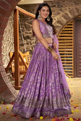 LAVENDER DOLA SILK SEQUINS ZARI EMBROIDERED LEHENGA CHOLI