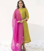 Green plain cotton silk kurta set