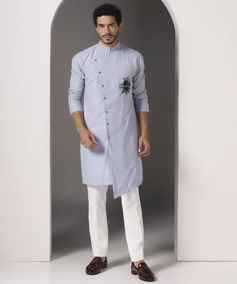 Blue embroidered cotton kurta pajama 1